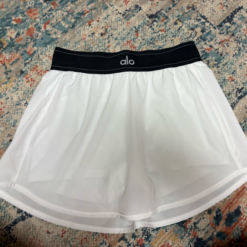 ALO Yoga White Skater Skirt with Black Waistband